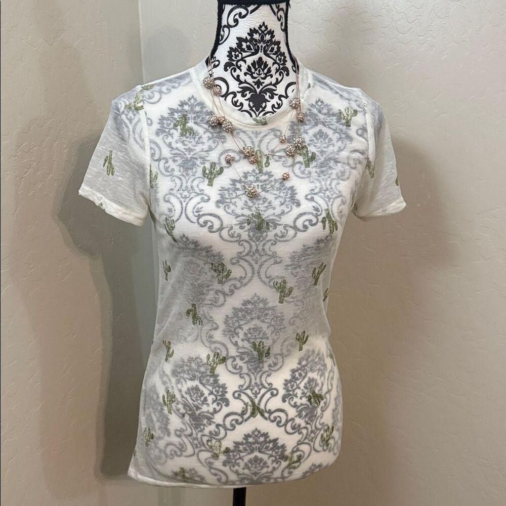 No-brand Women's Cream and Green Shirt